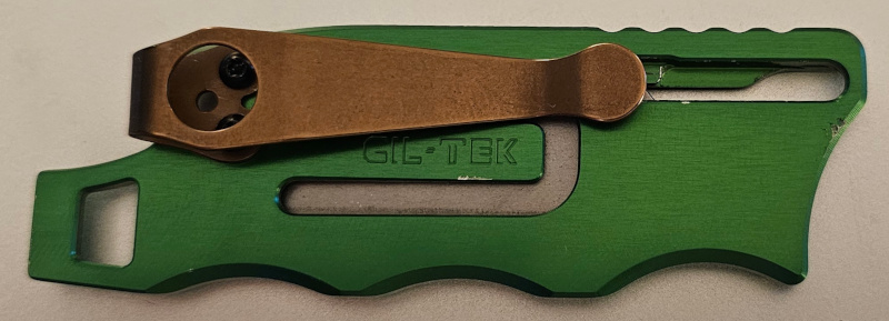 Gil-Tek RUK V3 Utility Knife (green aluminum, back)
