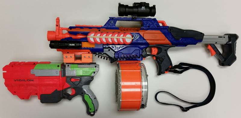 Nerf Rapidstrike with Vigilon (left)